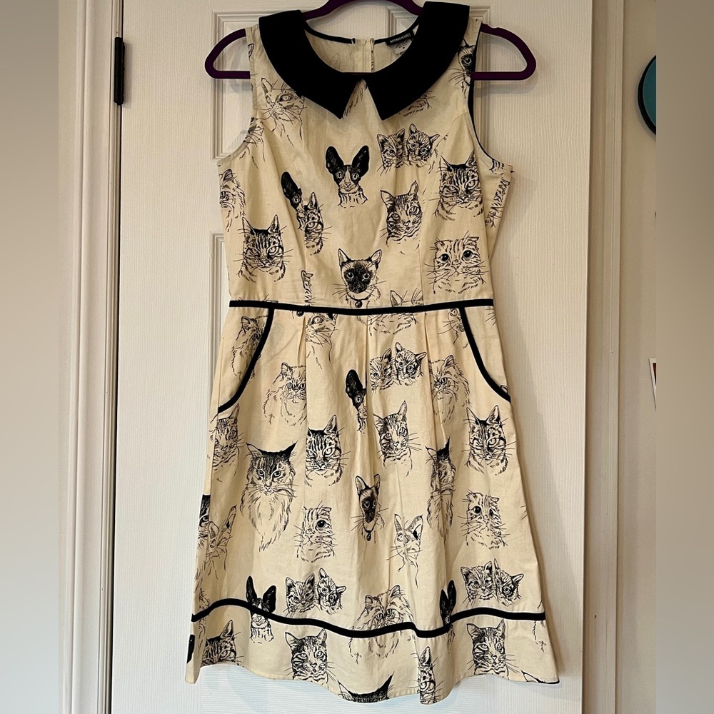 Retrolicious Cat Dress Peter Pan Collar with Pockets